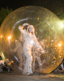Inflatable bubble with performer inside