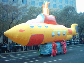 Inflatable submarine mounted on cart